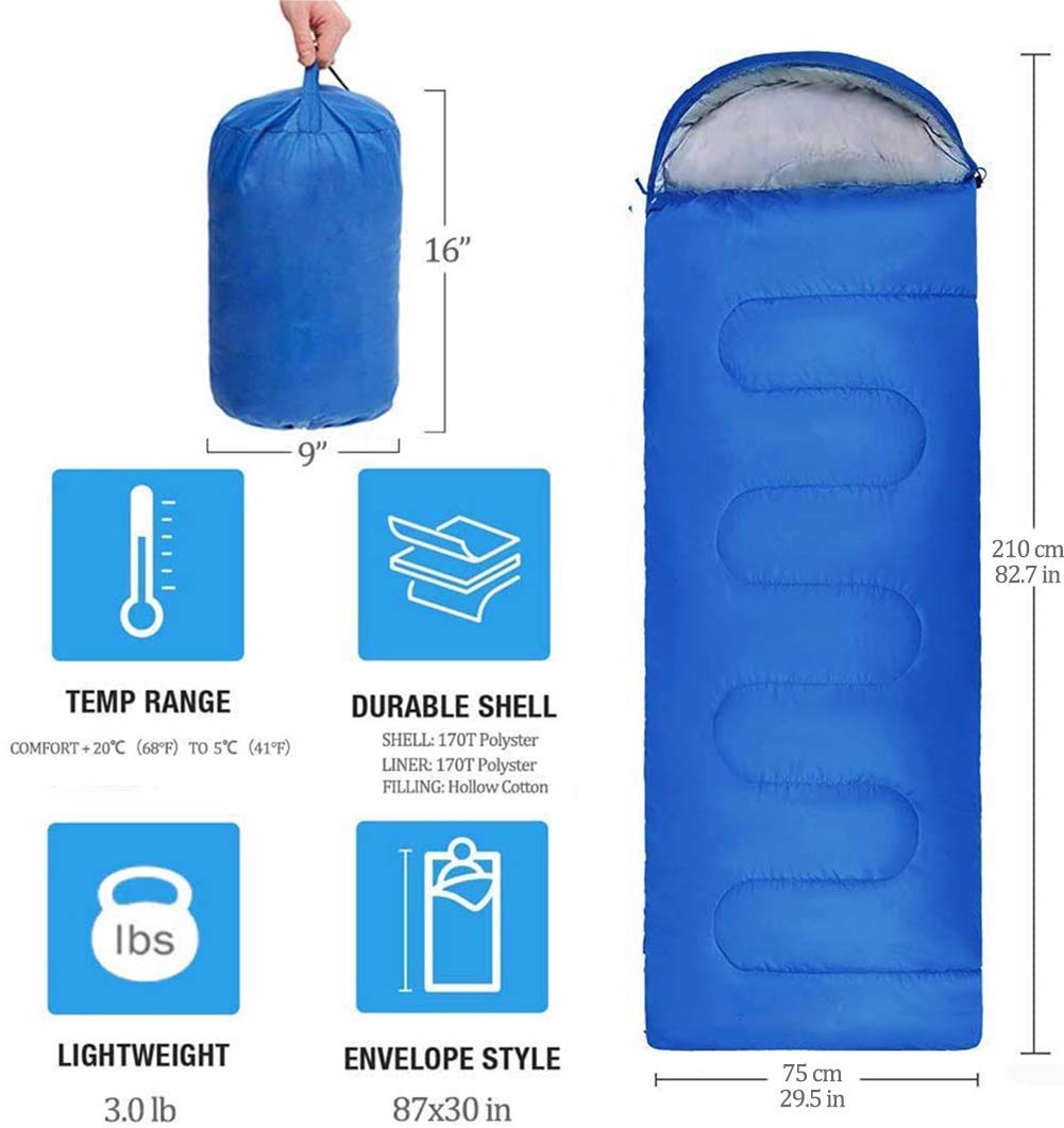 Sleeping Bag, Lightweight 3 Season Weather Sleep Bags for Kids Adults Girls Women, Microfiber Filled 5-20 Degree for Backpacking/Hiking/Camping/Mountaineering with Compression Sack